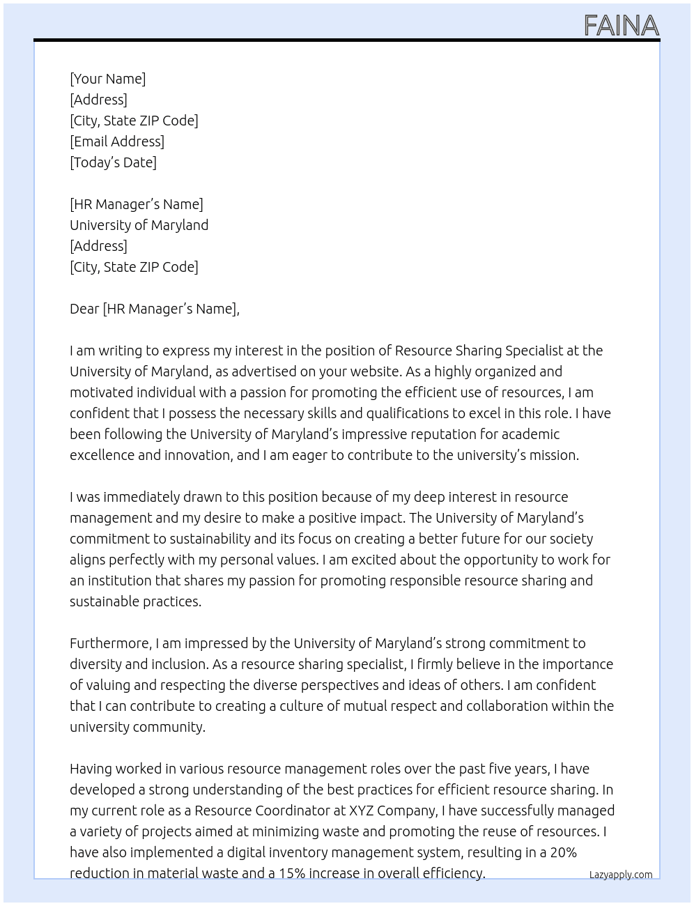 Cover letter for resource sharing specialist - LazyApply
