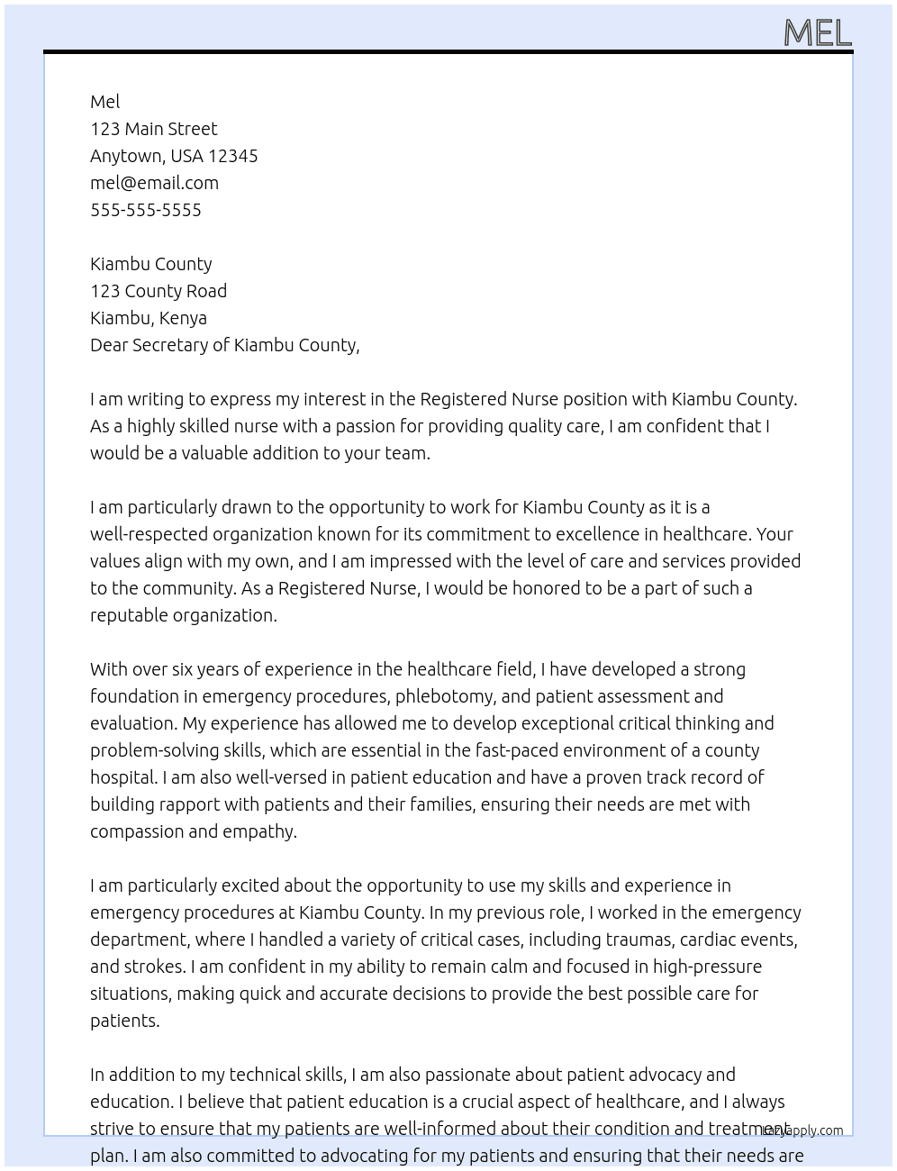 Registered nurse At Kiambu county Cover Letter