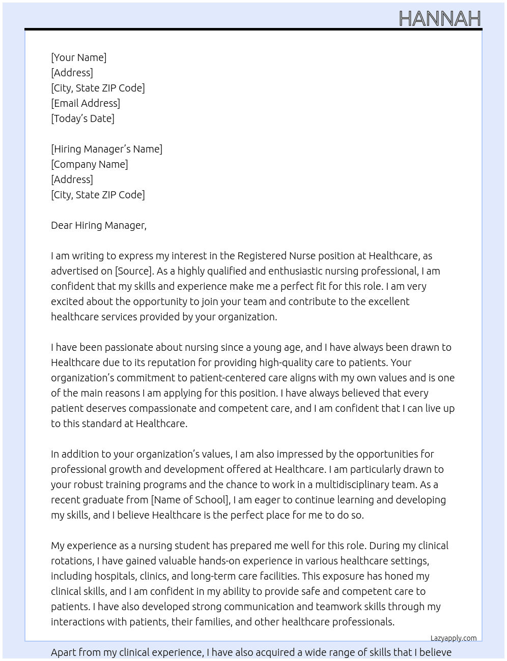 Registered Nurse At Healthcare Cover Letter