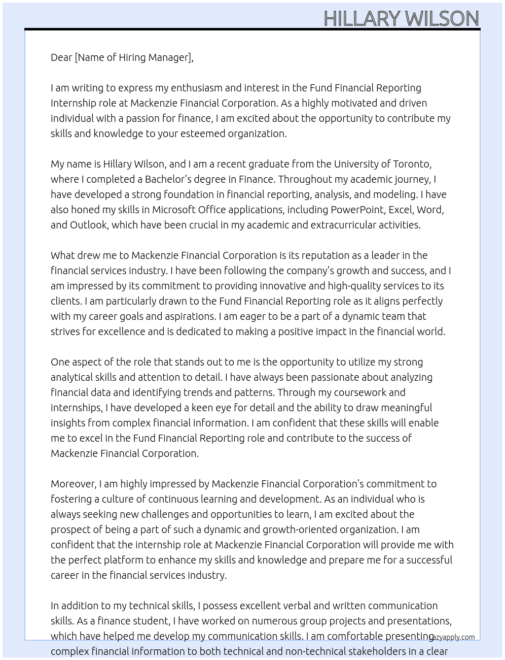 Fund Financial Reporting At Mackenzie Financial Corporation Cover Letter