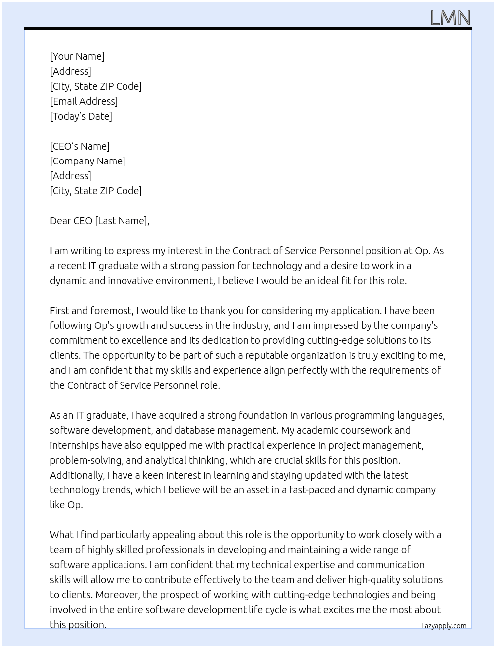 contract of service personnel  At Op Cover Letter