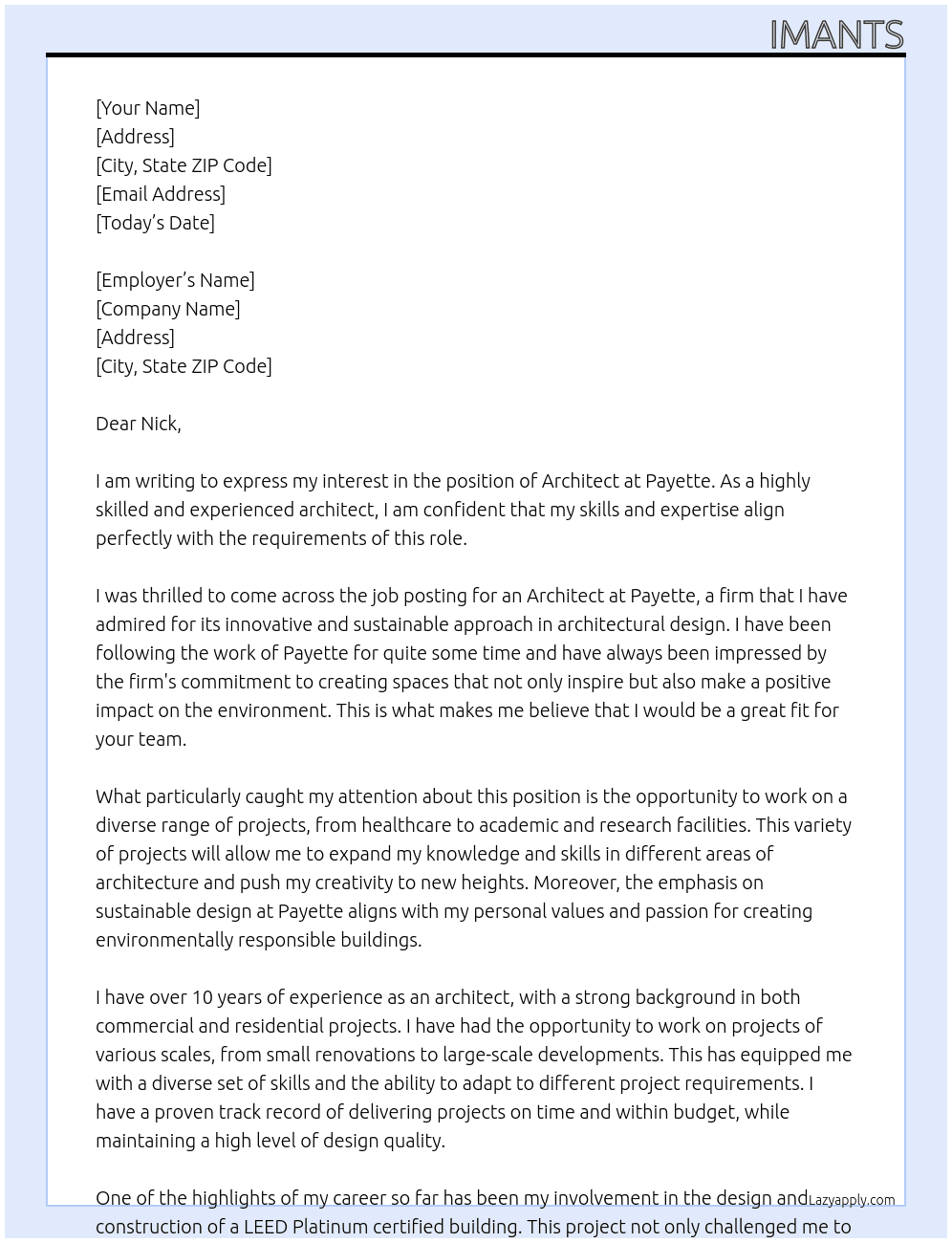 Architect At Payette Cover Letter