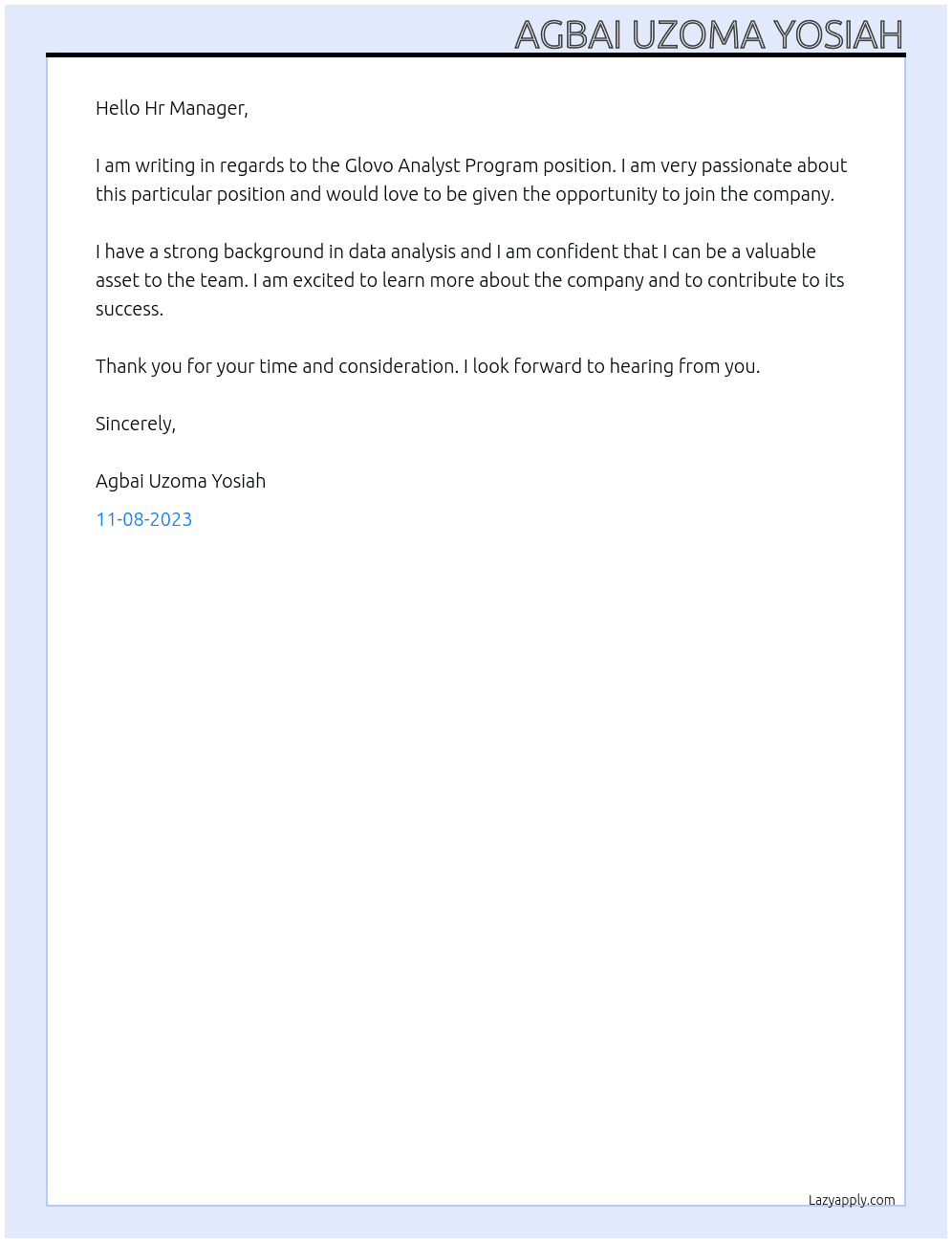 Glovo Analyst Program At Glovo Cover Letter