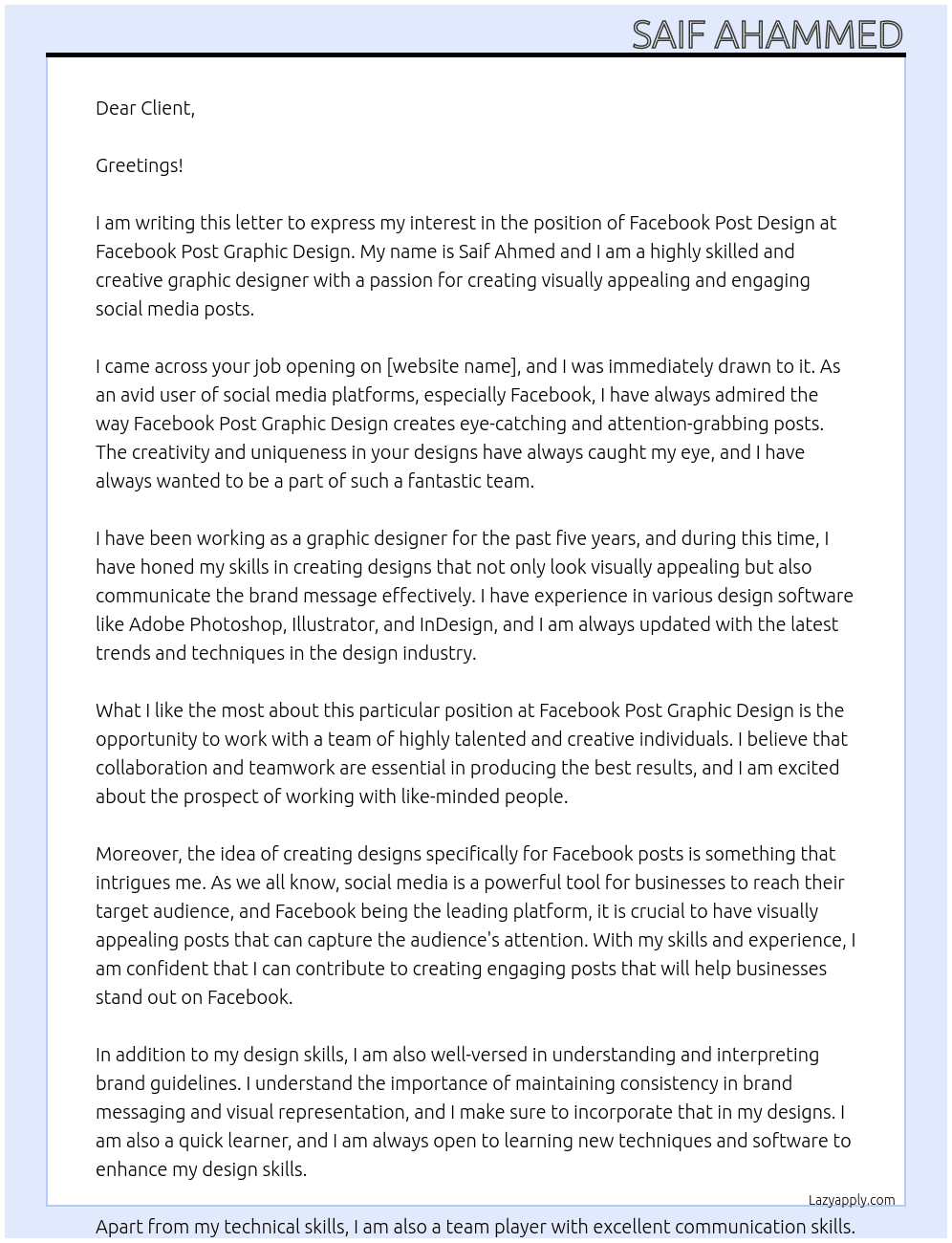 Facebook Post Design At Facebook Post  Graphic design Cover Letter
