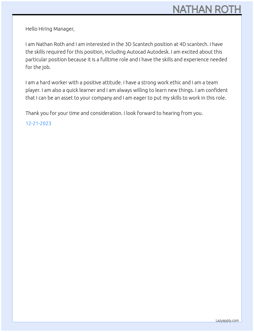 3D Scantech At 4D scantech Cover Letter