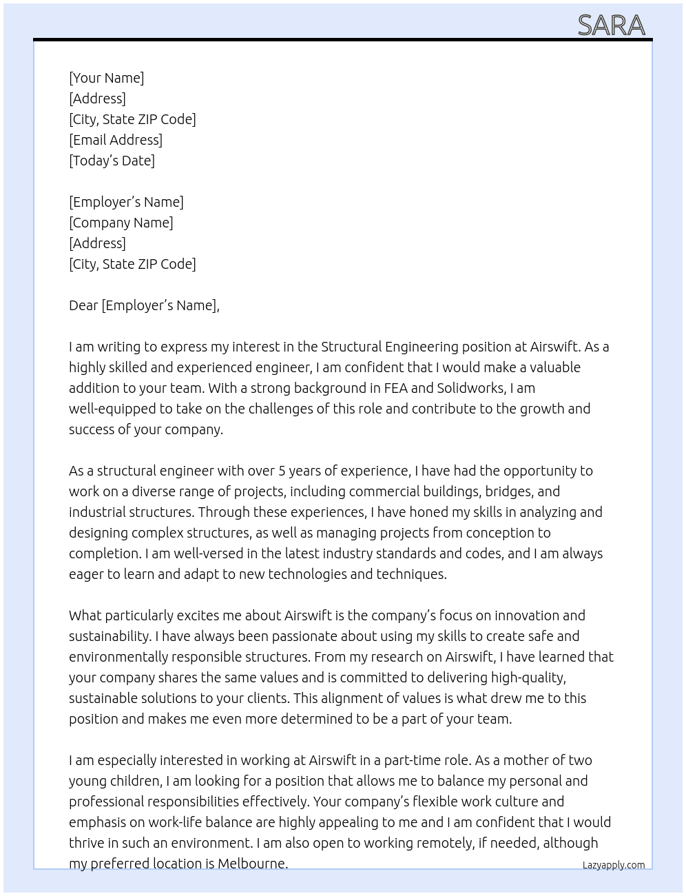 Structural engineering  At Airswift Cover Letter