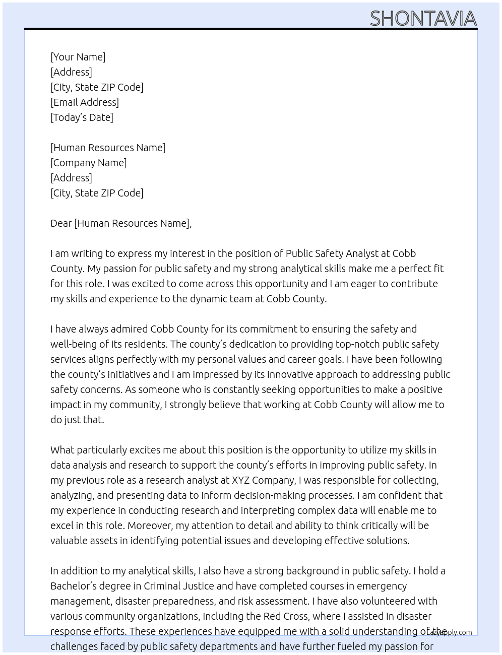 public safety analyst  At cobb county  Cover Letter