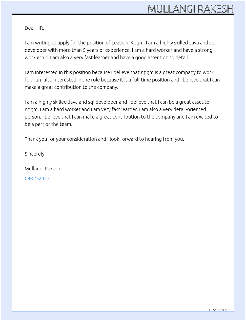 Leave  At Kpgm Cover Letter
