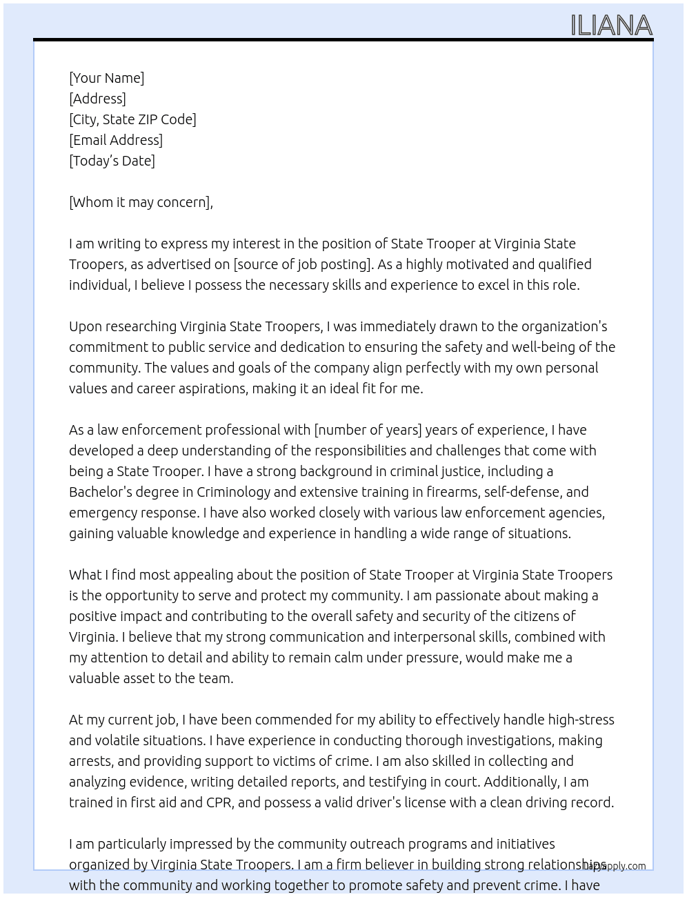State trooper At Virginia state troopers Cover Letter