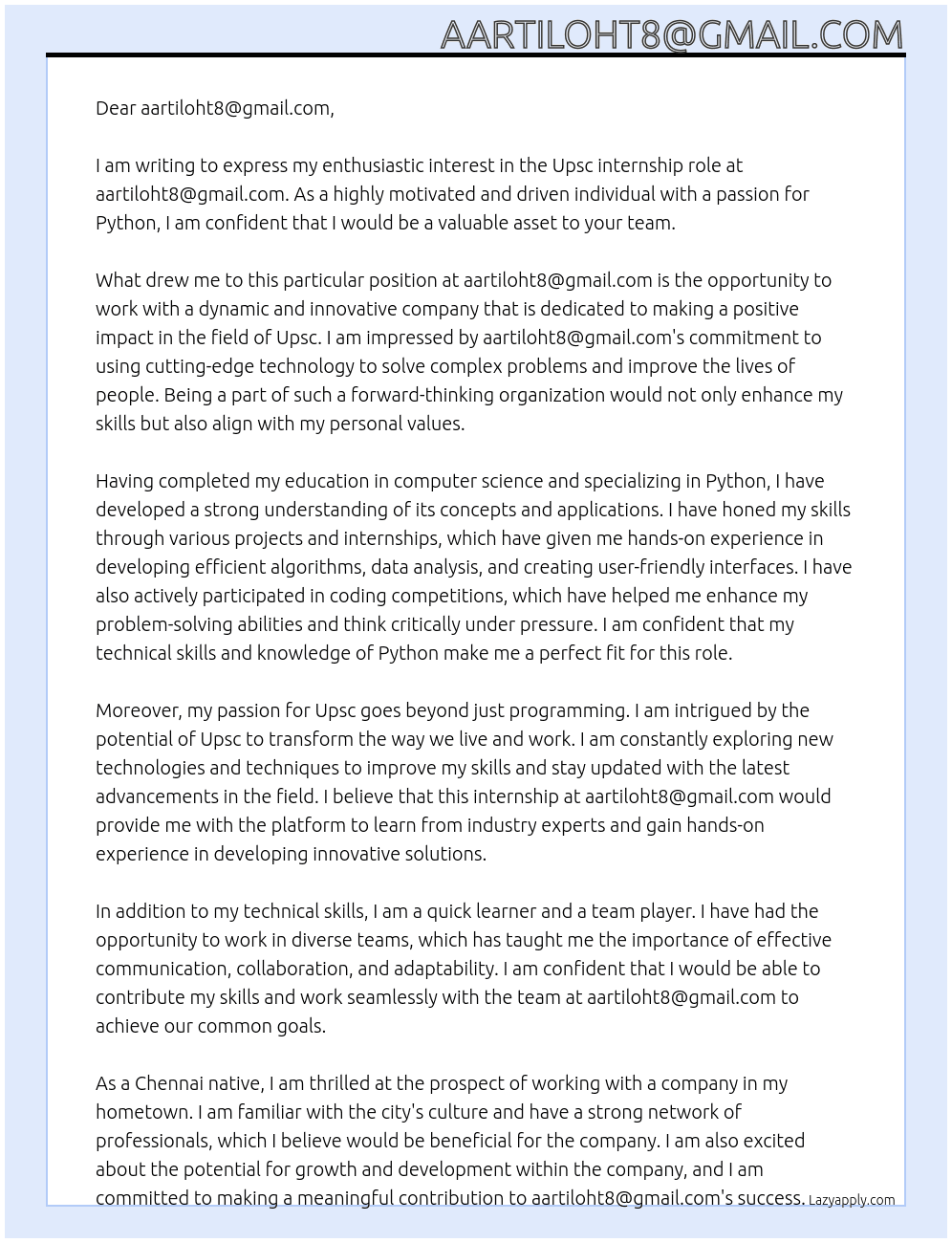Upsc At aartiloht8@gmail.com Cover Letter