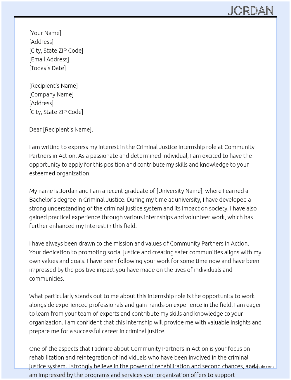 criminal justice At Community Partners in action  Cover Letter