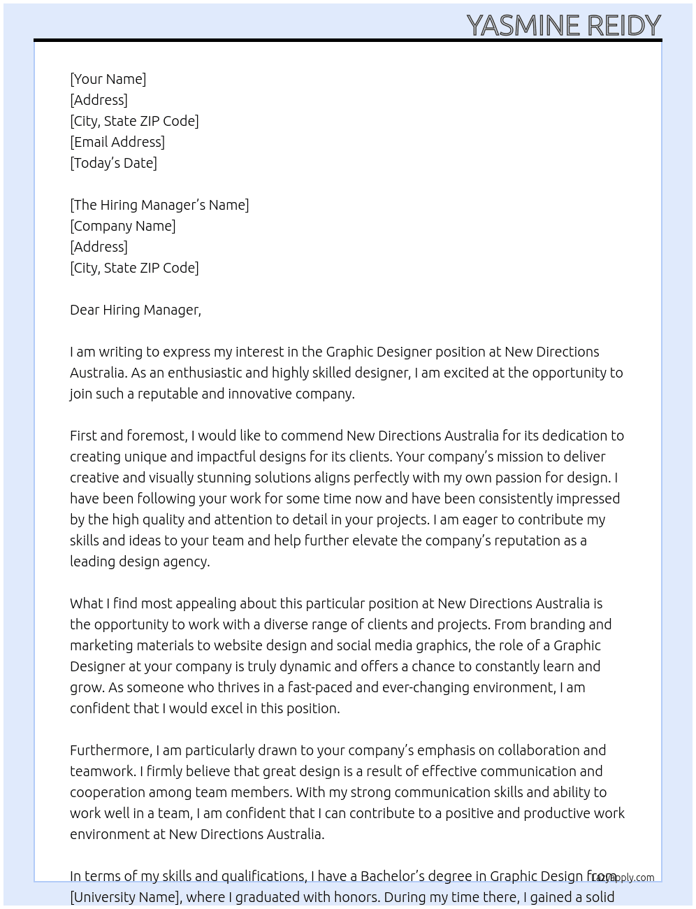 Graphic Designer At New Directions Australia Cover Letter