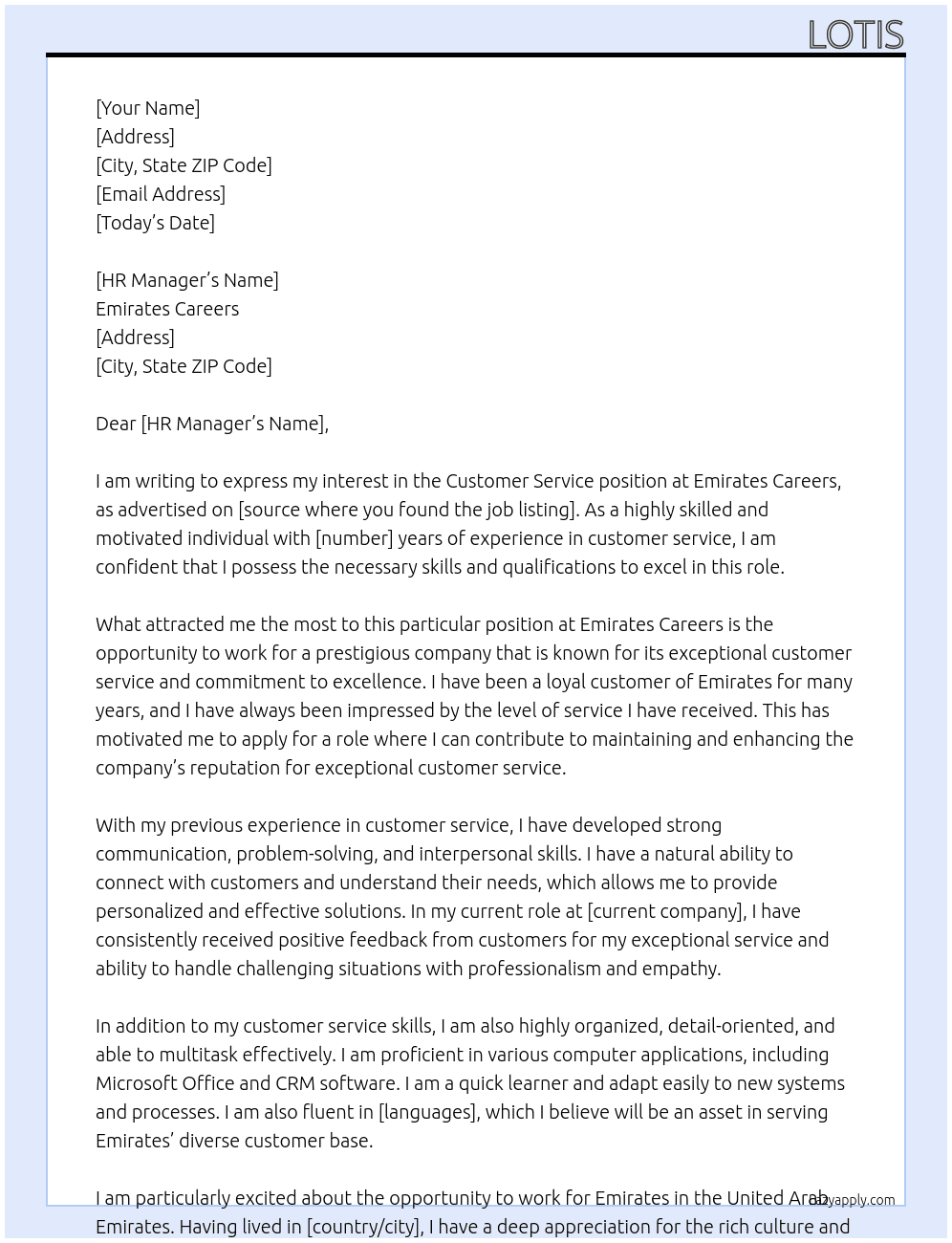 Customer Service At Emirates Careers Cover Letter
