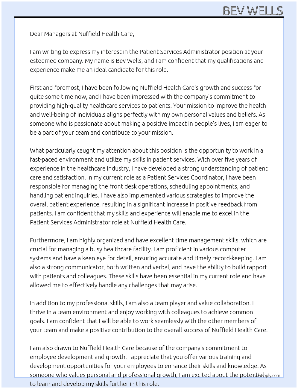 Cover letter for patient services administrator - LazyApply