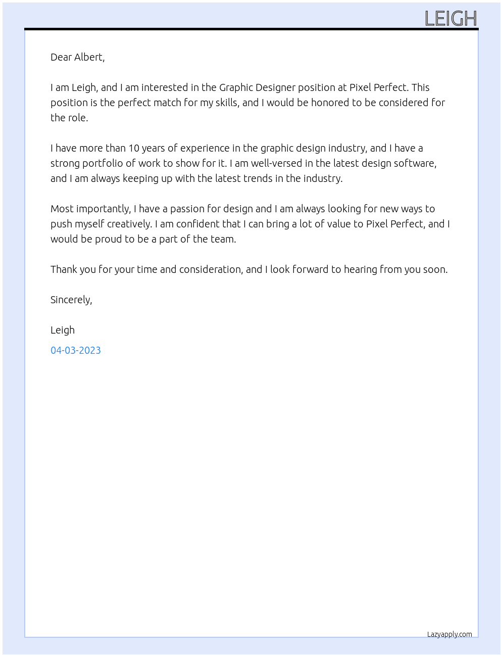 Graphic Designer At Pixel Perfect Cover Letter