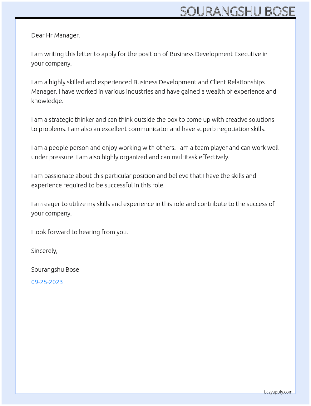 Business Development Executive  At Dun and Bradstreet Cover Letter