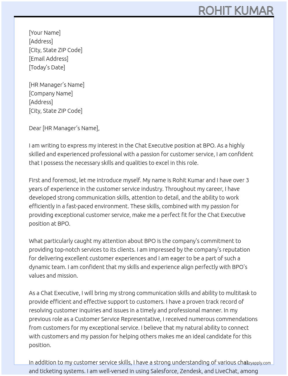 Cover letter for chat executive - LazyApply
