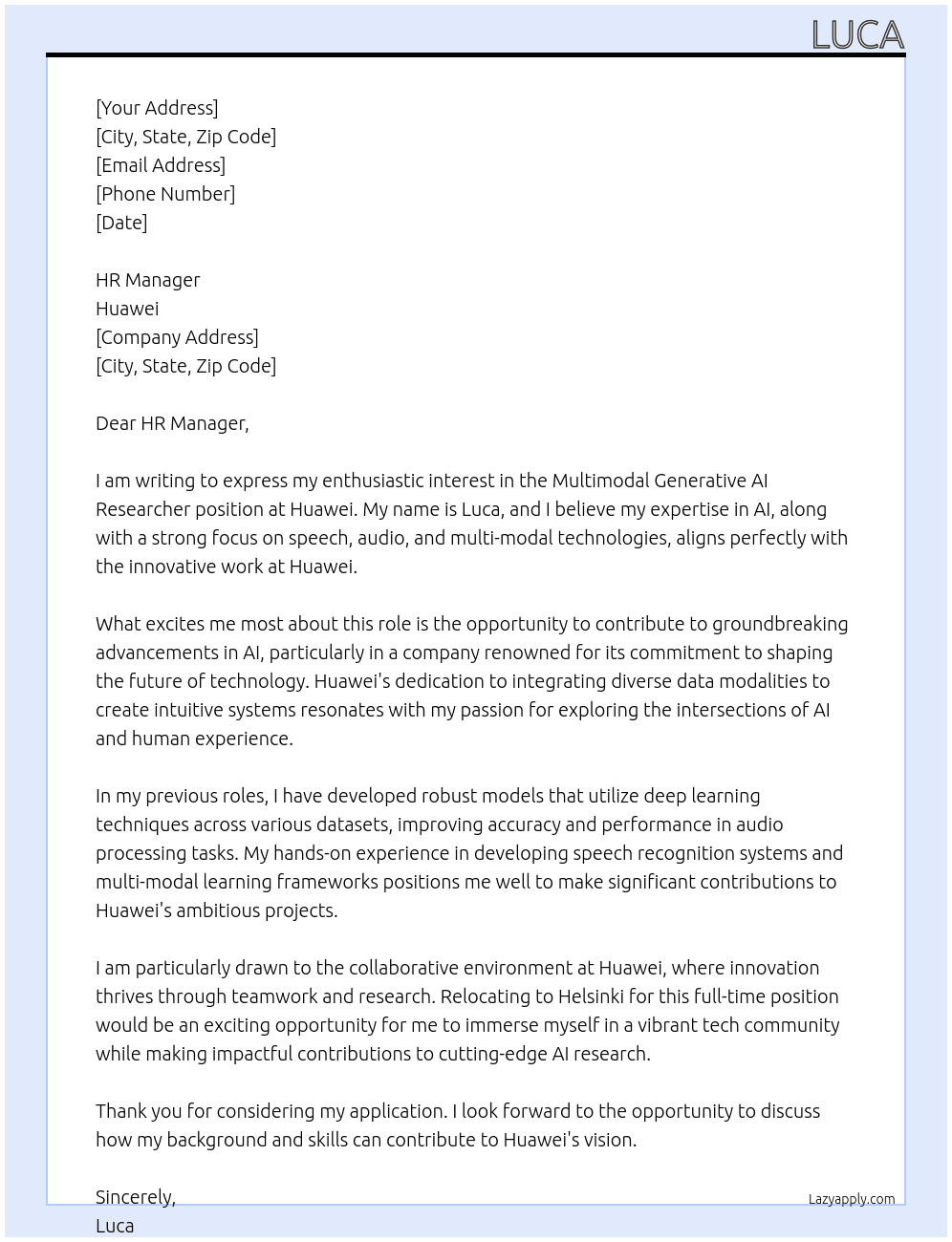 Cover letter for multimodal generative ai researcher - LazyApply
