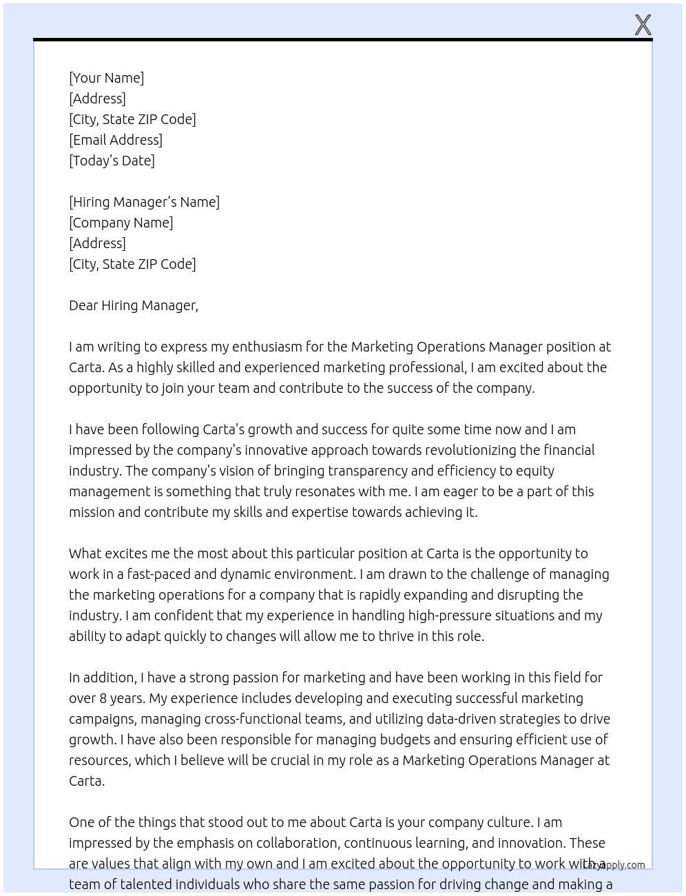 Marketing Operations Manager At Carta Cover Letter