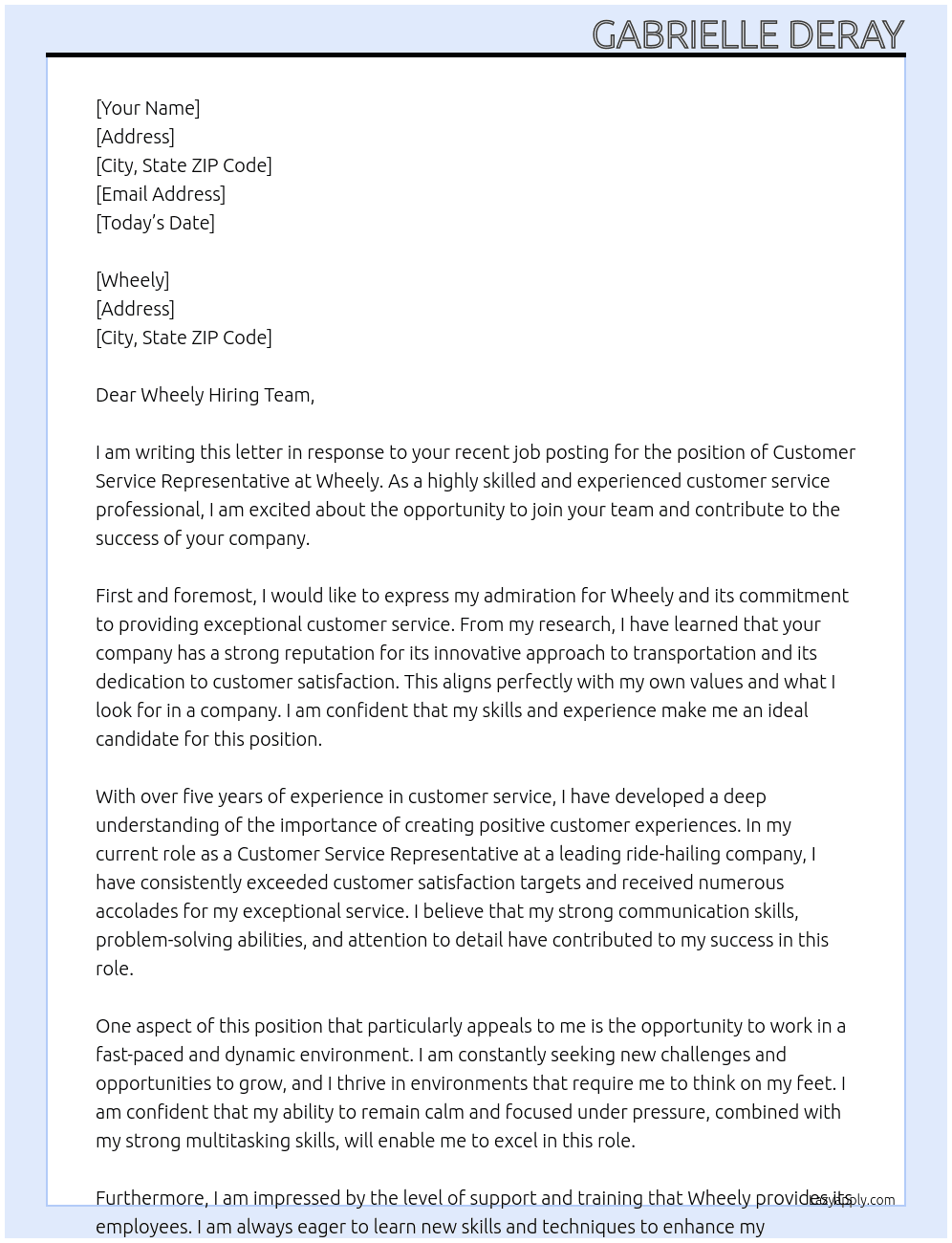 Cover letter for customer service represenative - LazyApply