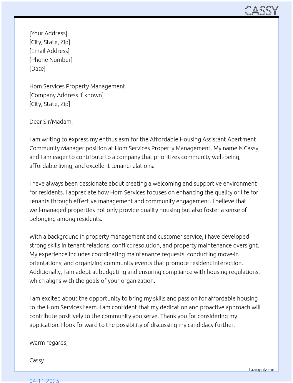 PropertyManager At Hom Services Property Management Cover Letter
