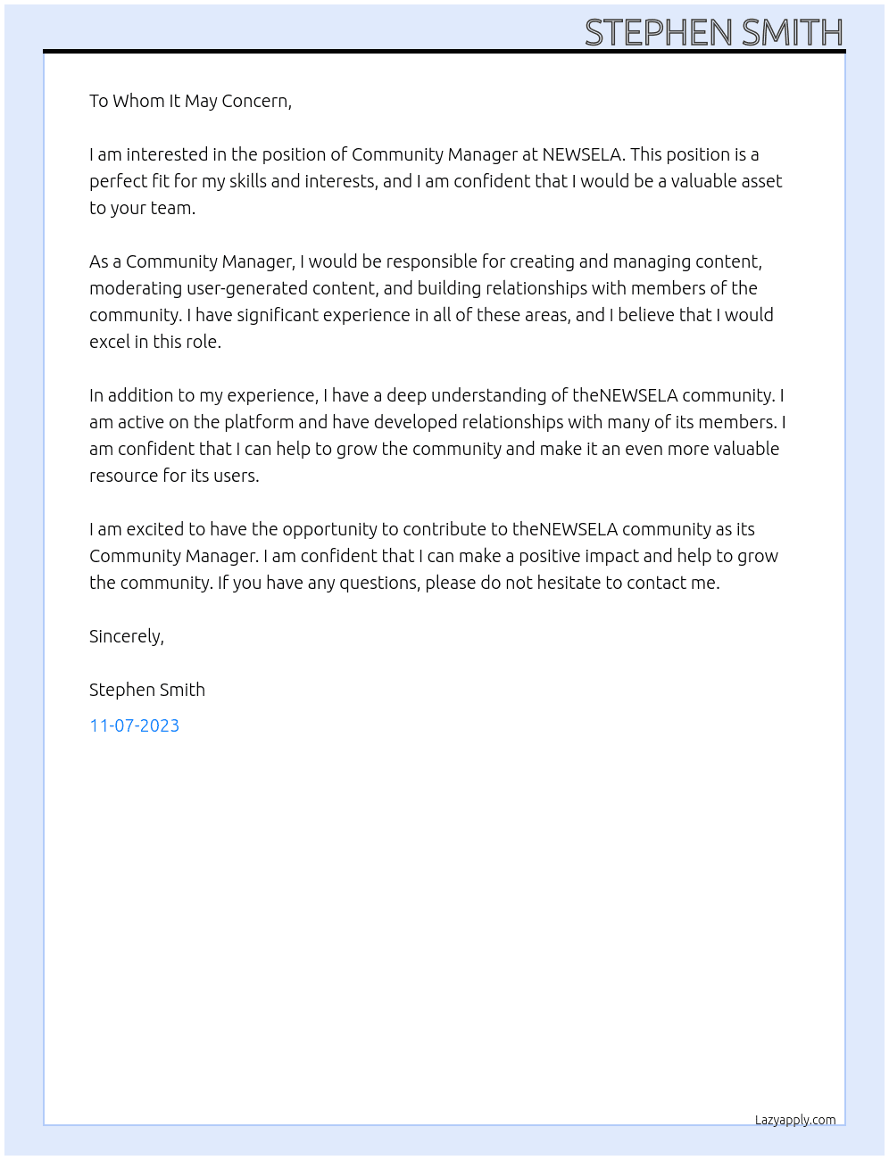 Community Manager At NEWSELA Cover Letter