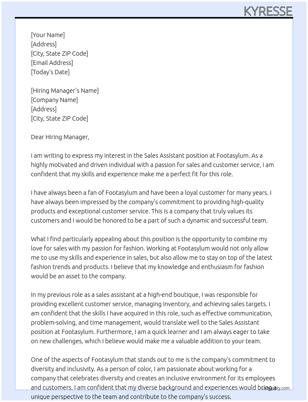 Sales assistant At Footasylum Cover Letter