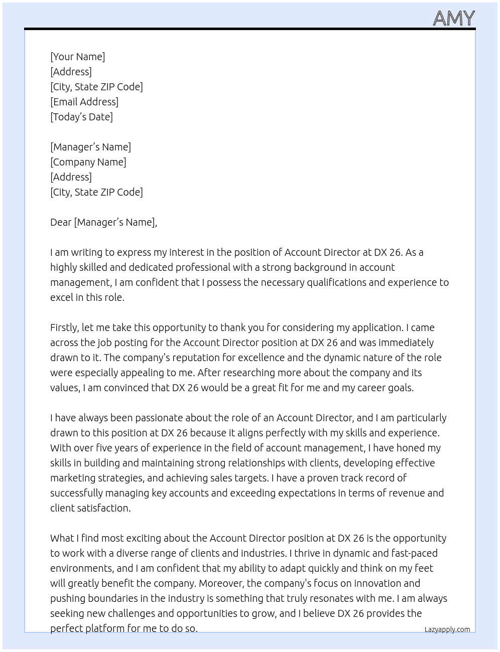 Account Director At DX 26 Cover Letter