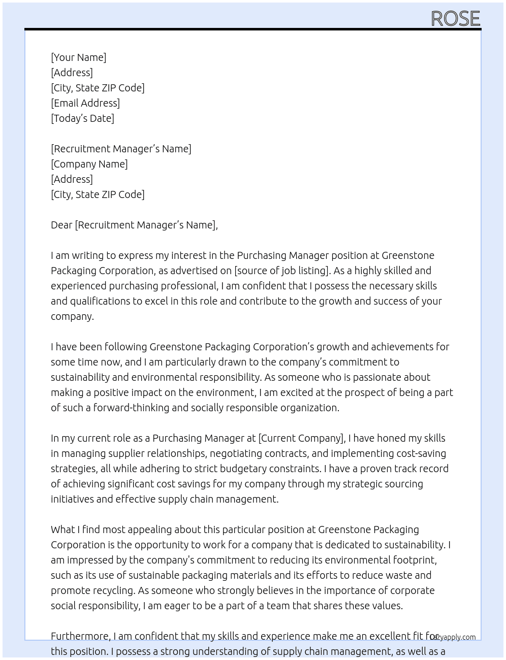 Purchasing Manager At Greenstone Packaging Corporation Cover Letter