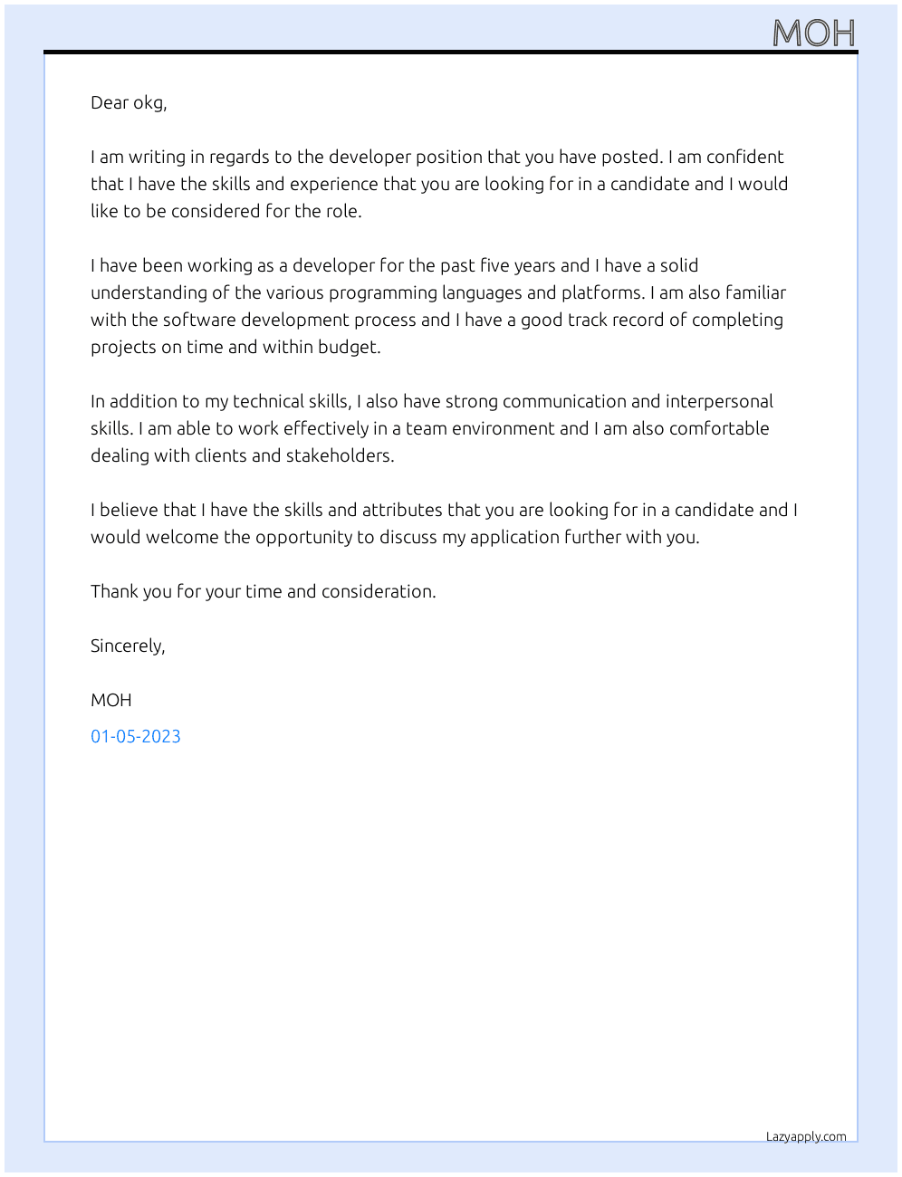 developper At okg Cover Letter