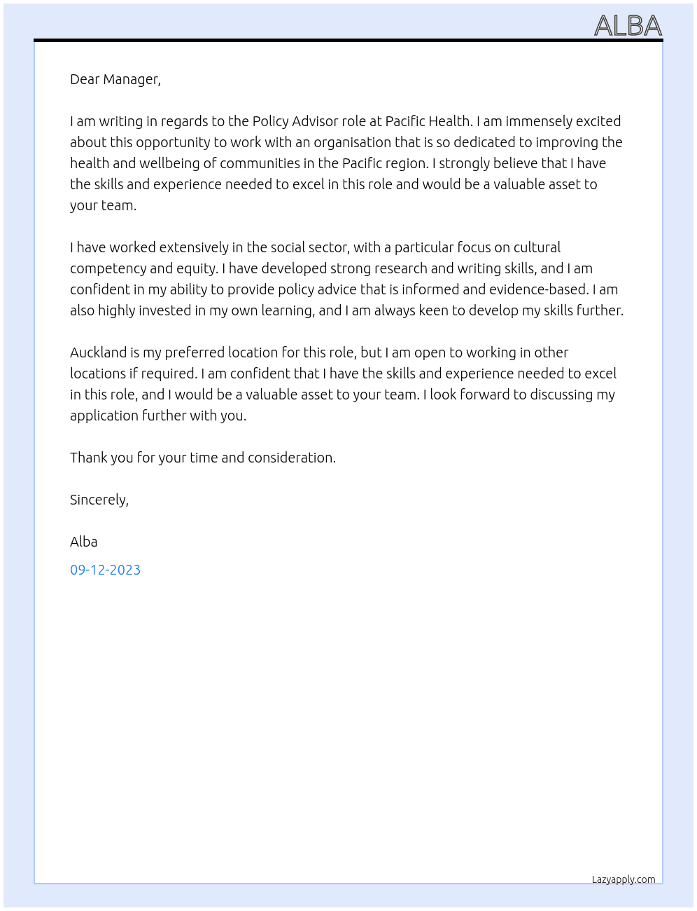 Policy Advisor, Pacific Health At Te Whatu Ora Cover Letter