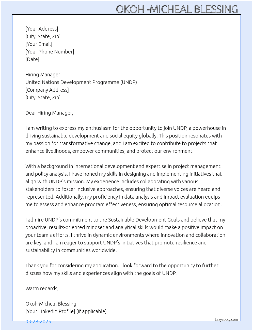 Cover letter for undp - LazyApply