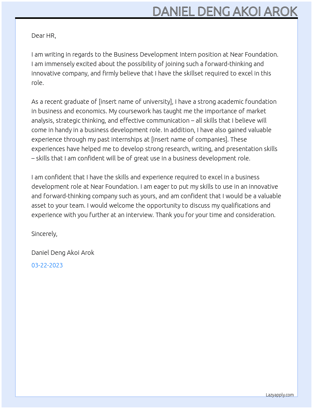 Business Development Intern At Near Foundation Cover Letter