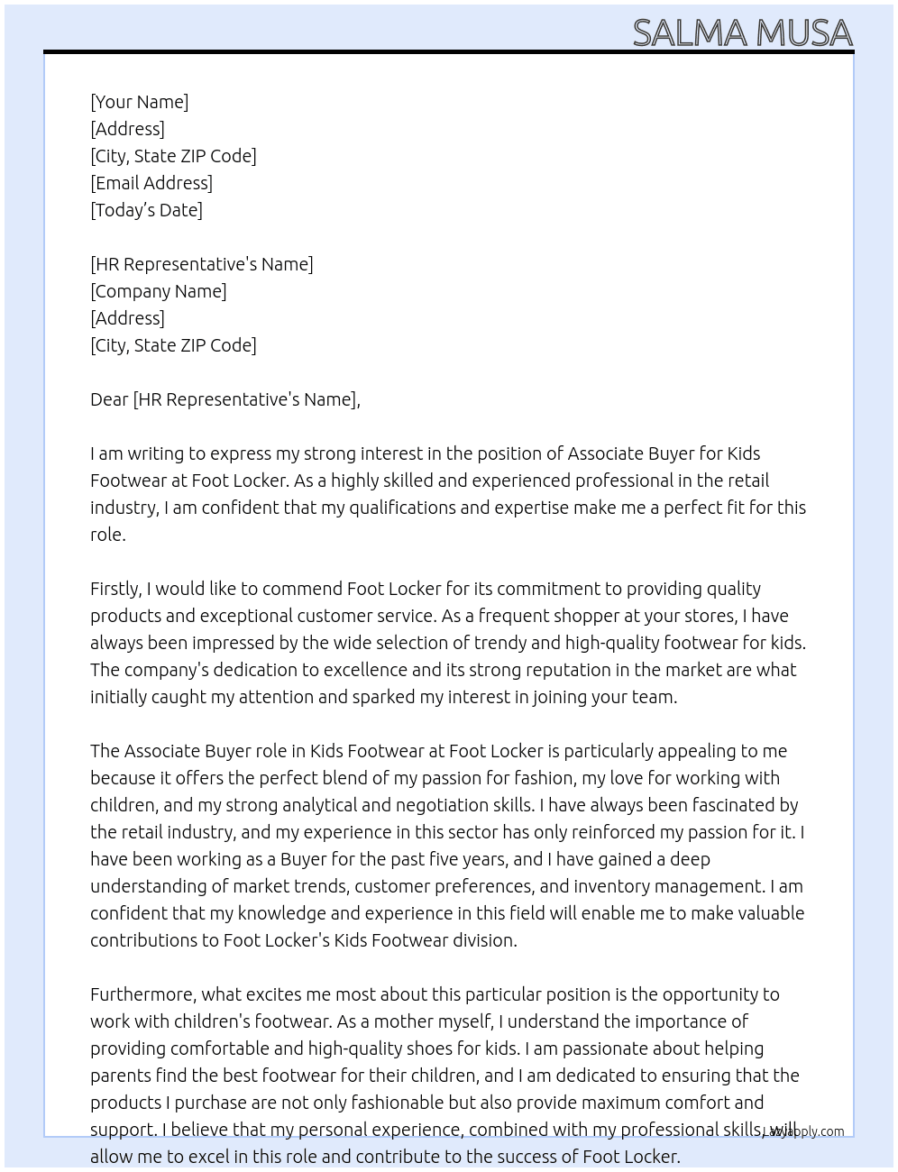 Associate Buyer, Kids Footwear At Foot Locker Cover Letter