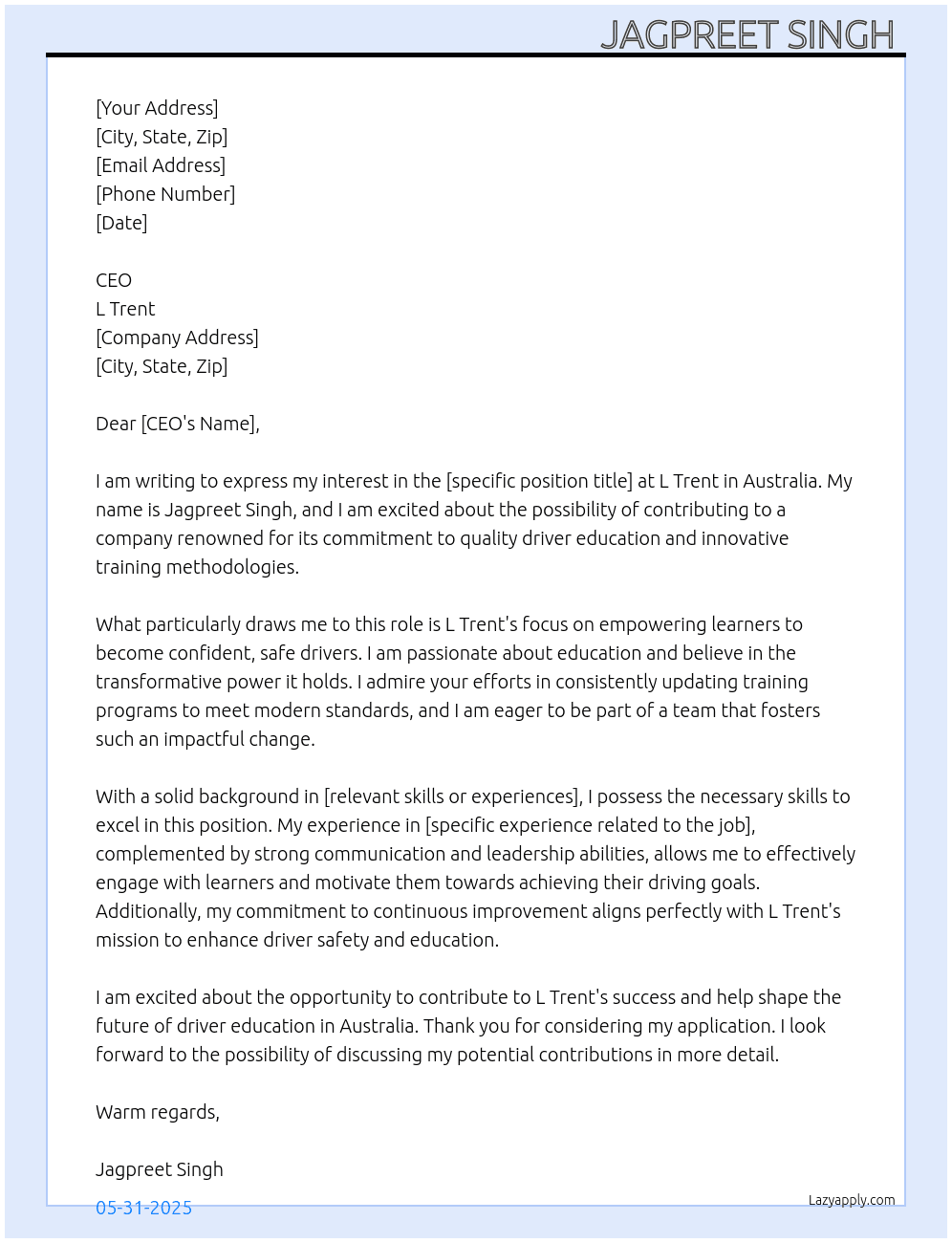 Cover letter for australia - LazyApply