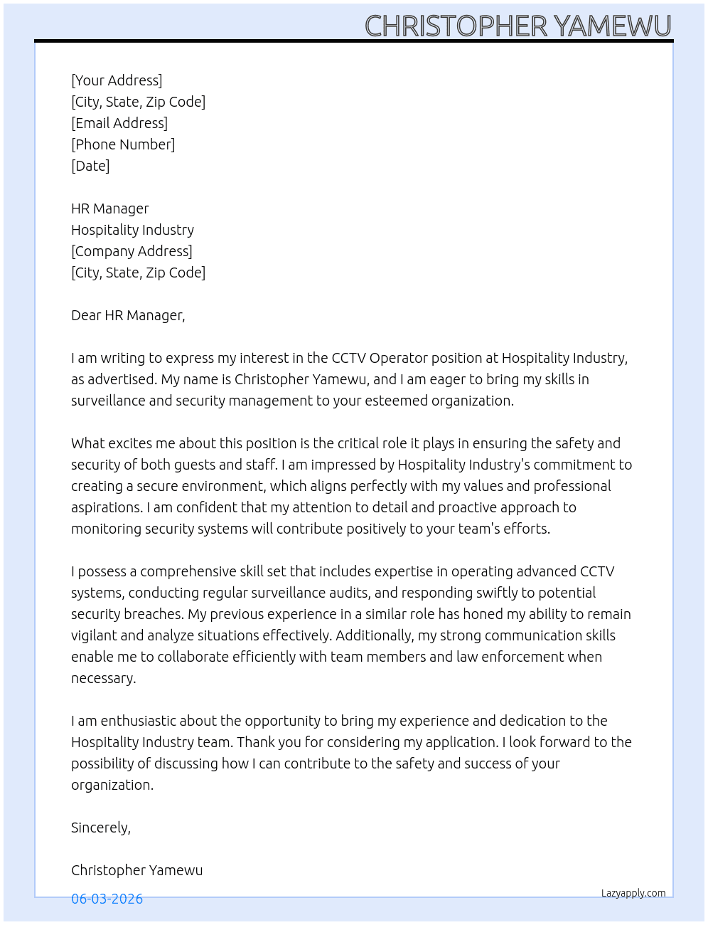 Cover letter for cctv operator - LazyApply
