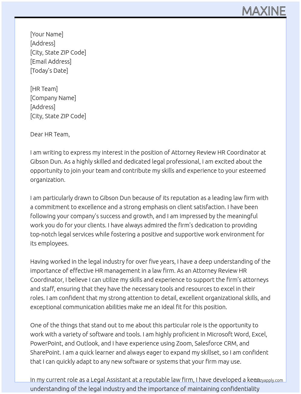 Attorney Review HR Coordinator At Gibson Dun Cover Letter