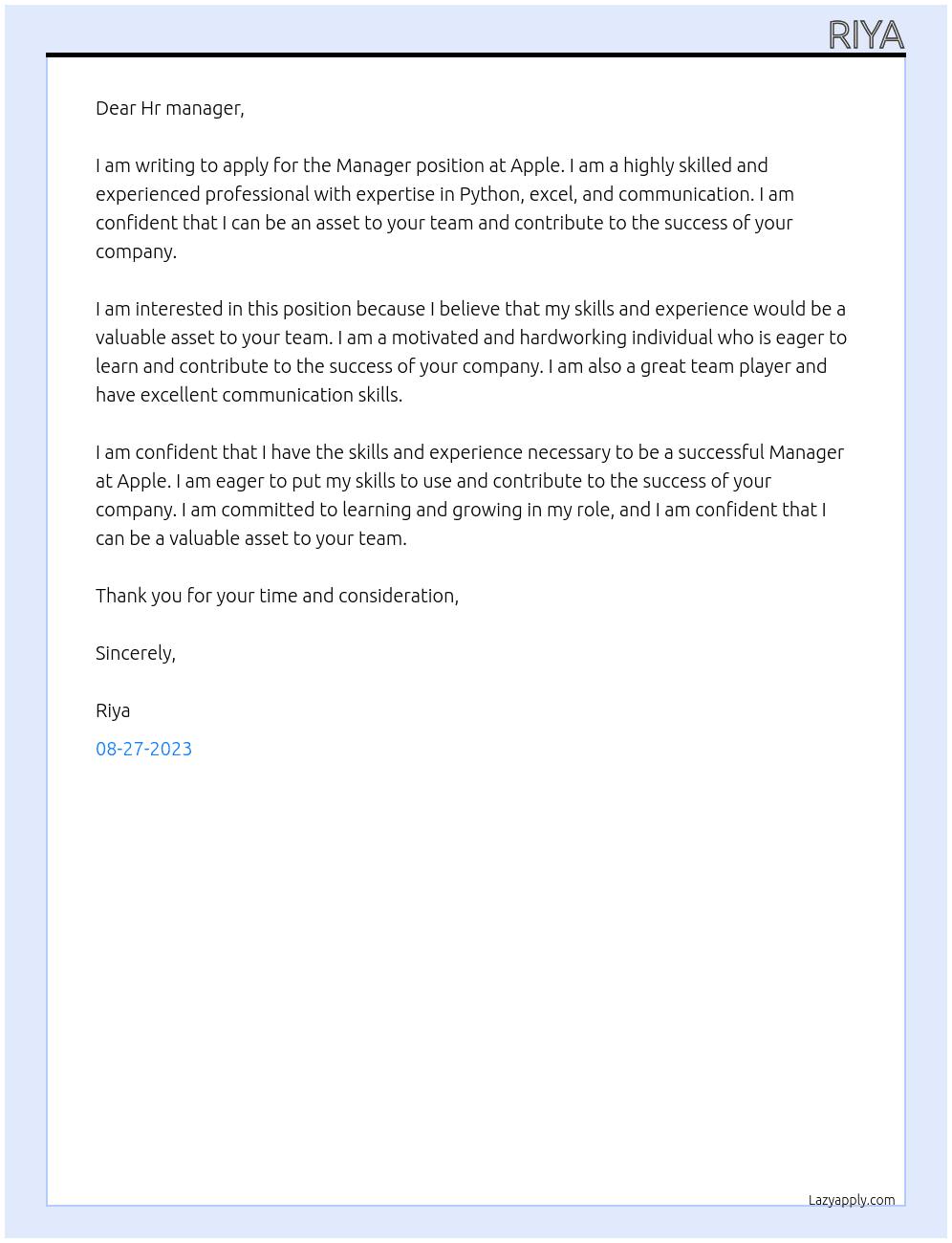 Manger At Apple Cover Letter