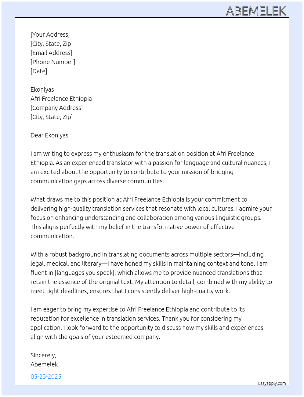 Cover letter for translation - LazyApply