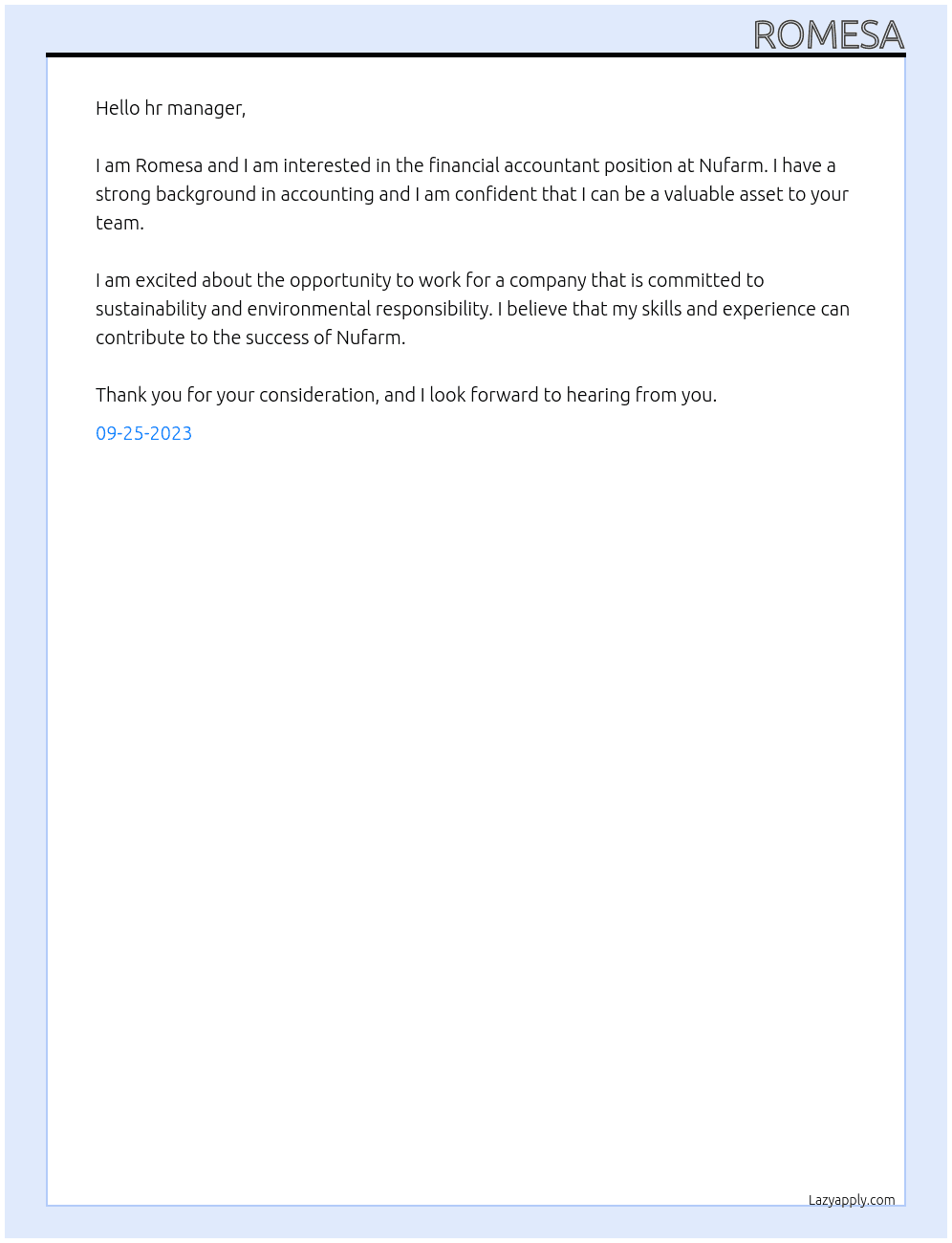 Financial Accountant At Nufarm Cover Letter