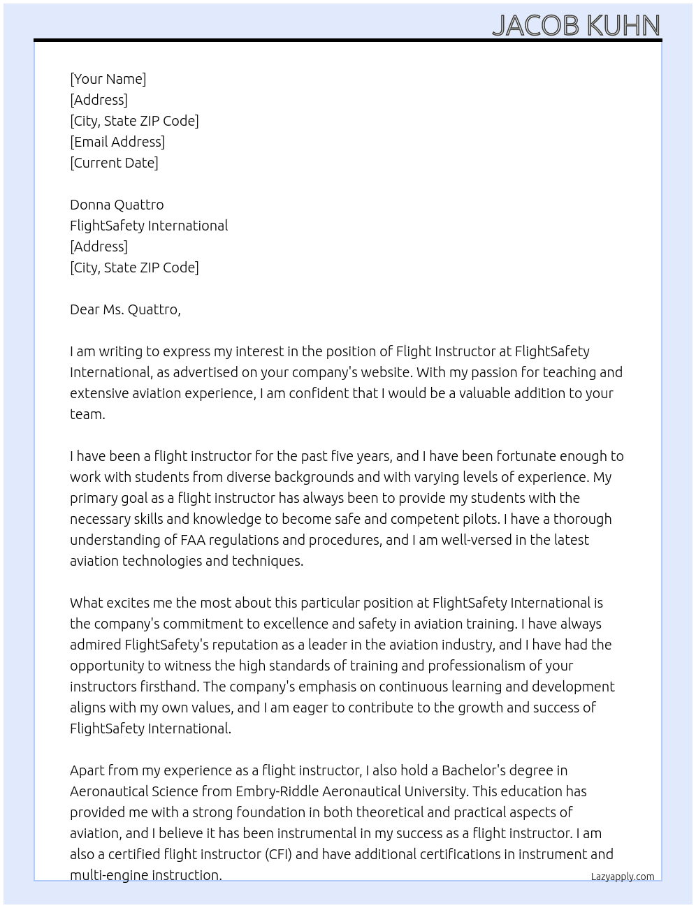 Cover letter for flight instructor - LazyApply