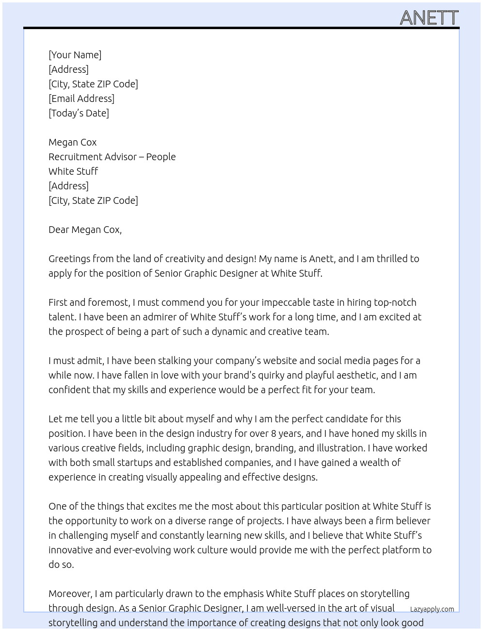 Senior Graphic Designer At White Stuff Cover Letter