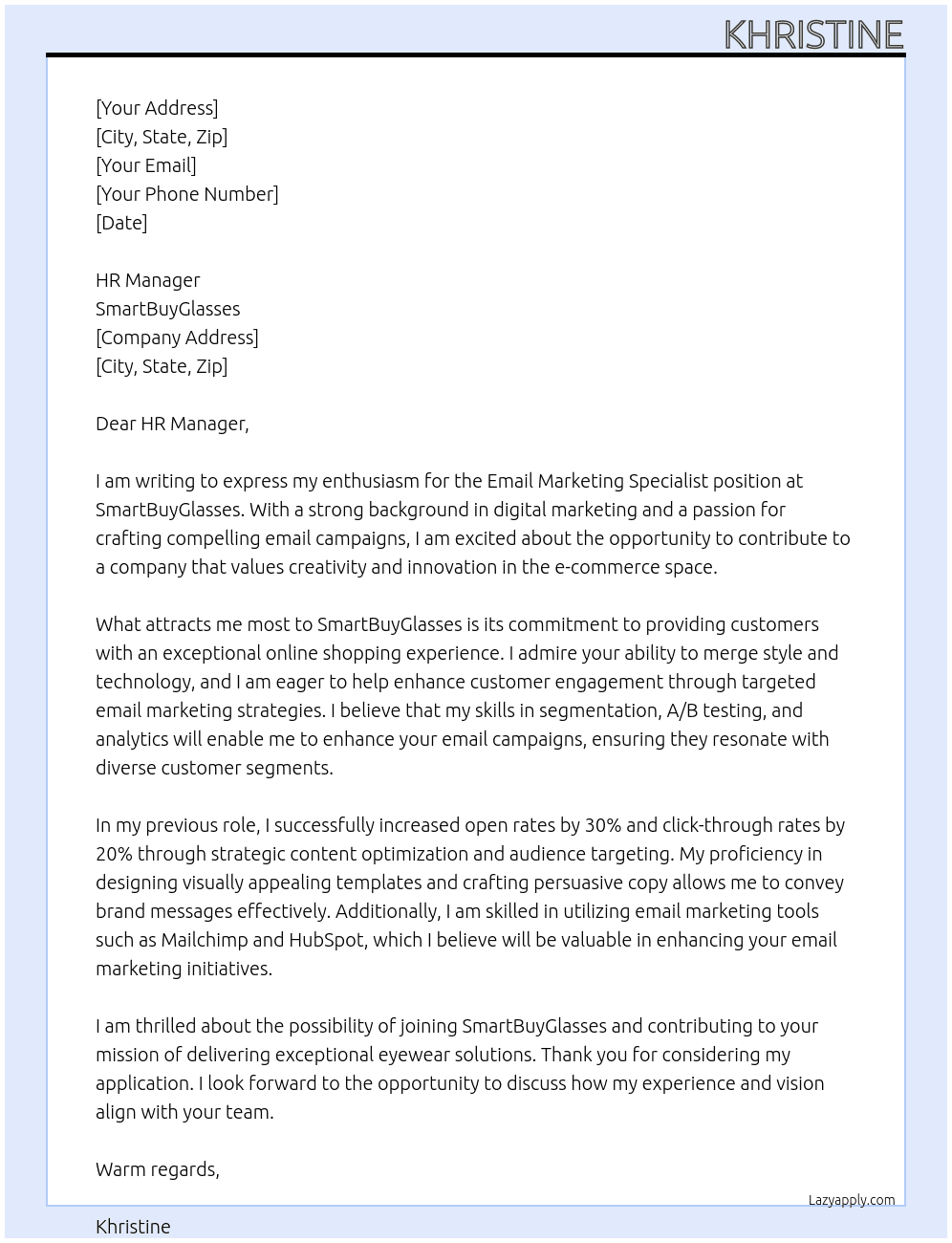 Email Marketing Specialist At smartbuyglasses Cover Letter