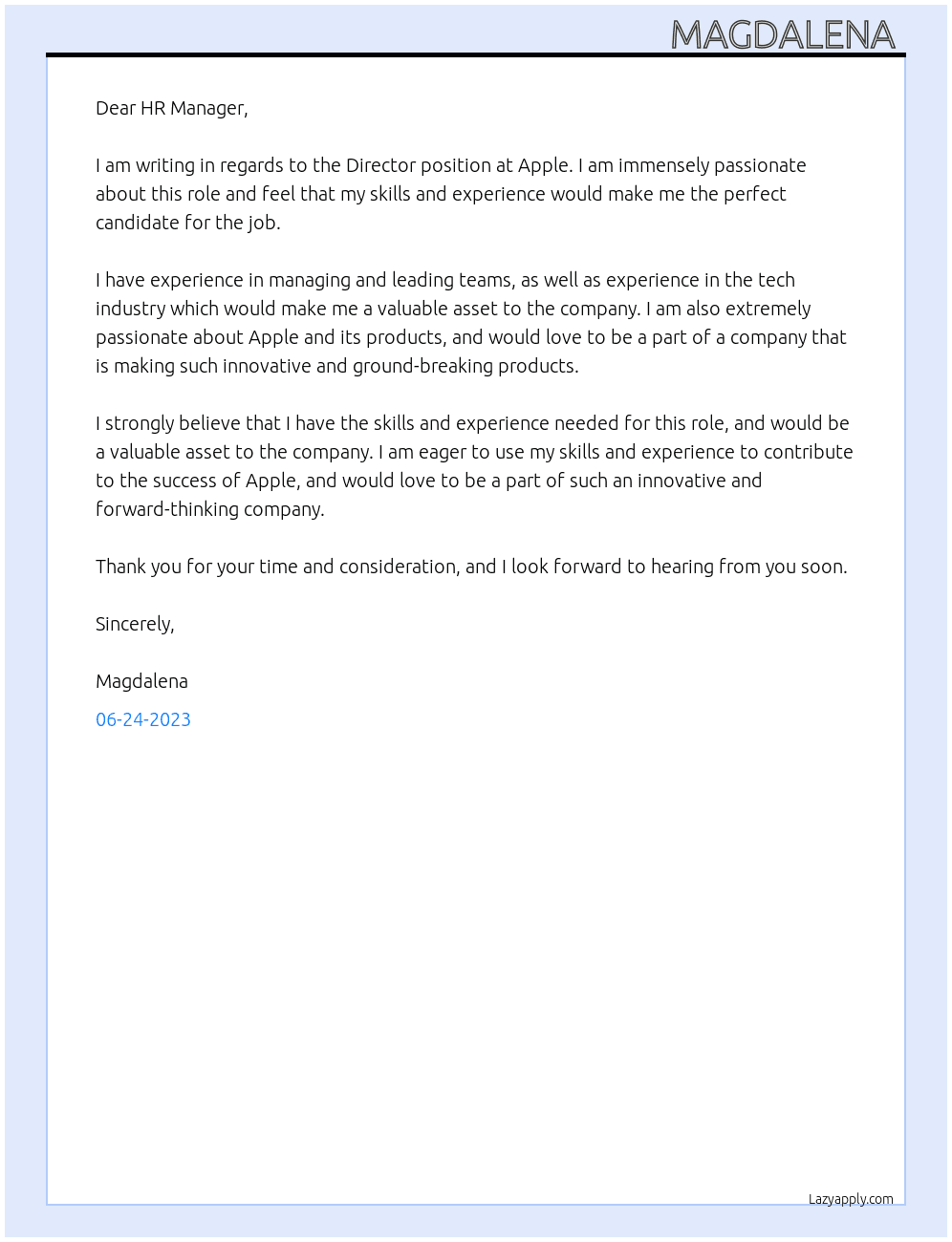 Director  At Apple Cover Letter