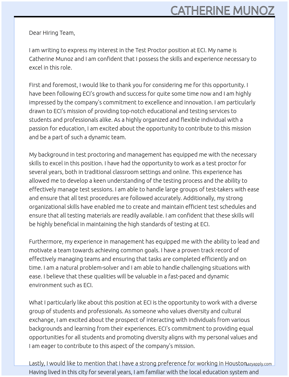 test procter At ECI Cover Letter