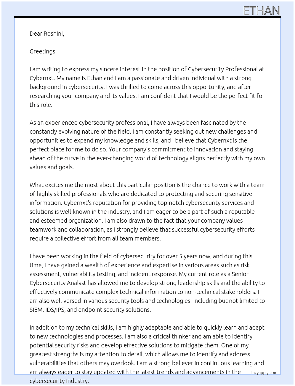 cybersecurity At cybernxt Cover Letter