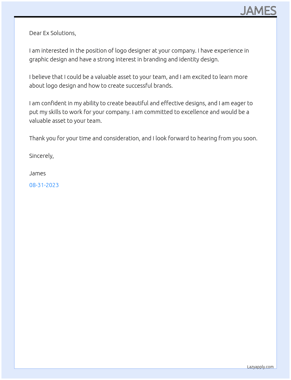 logo designer At Ex solutions Cover Letter