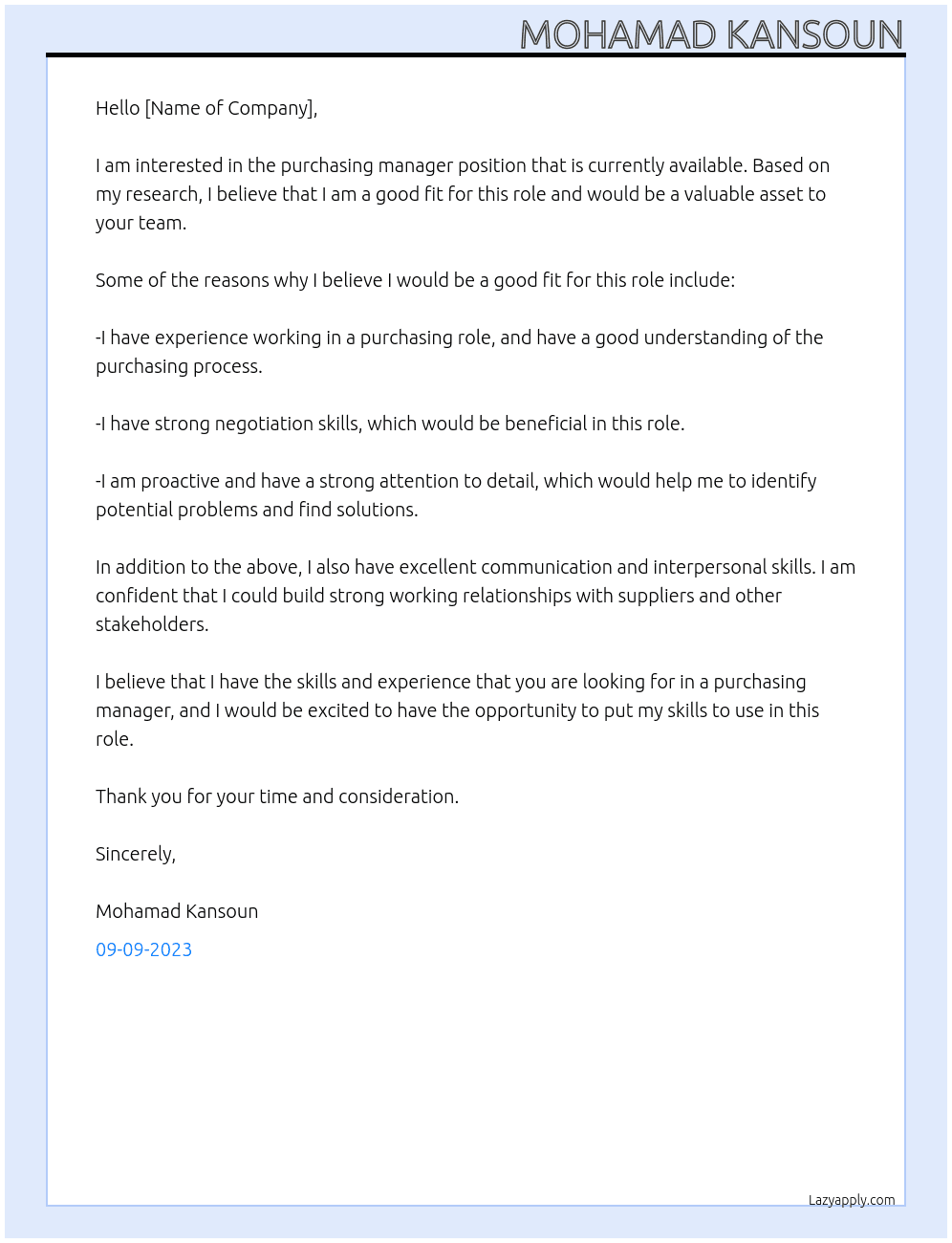 purchasing manager At purchasing manager Cover Letter
