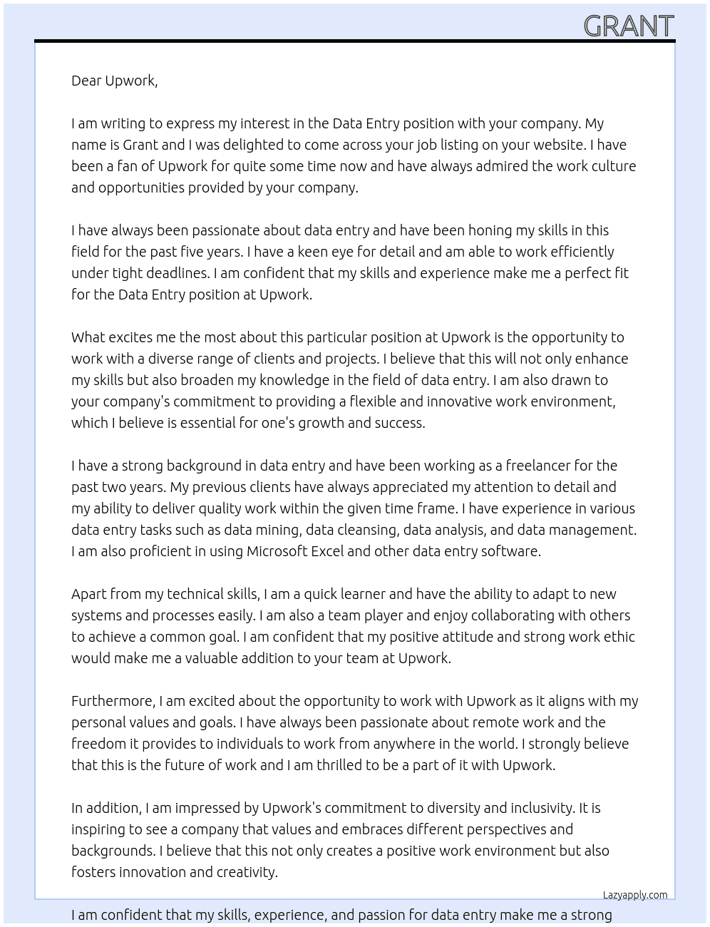 Cover letter for data entrey - LazyApply