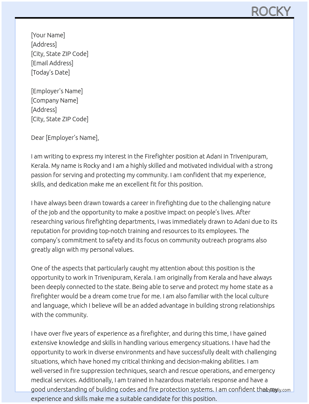 Firefighter At Adani  Cover Letter